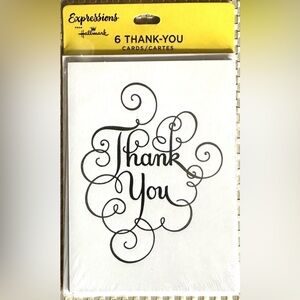 NEW THANK YOU CARDS HALLMARK 6 PACK EXPRESSIONS BLANK INSIDE WHITE SILVER